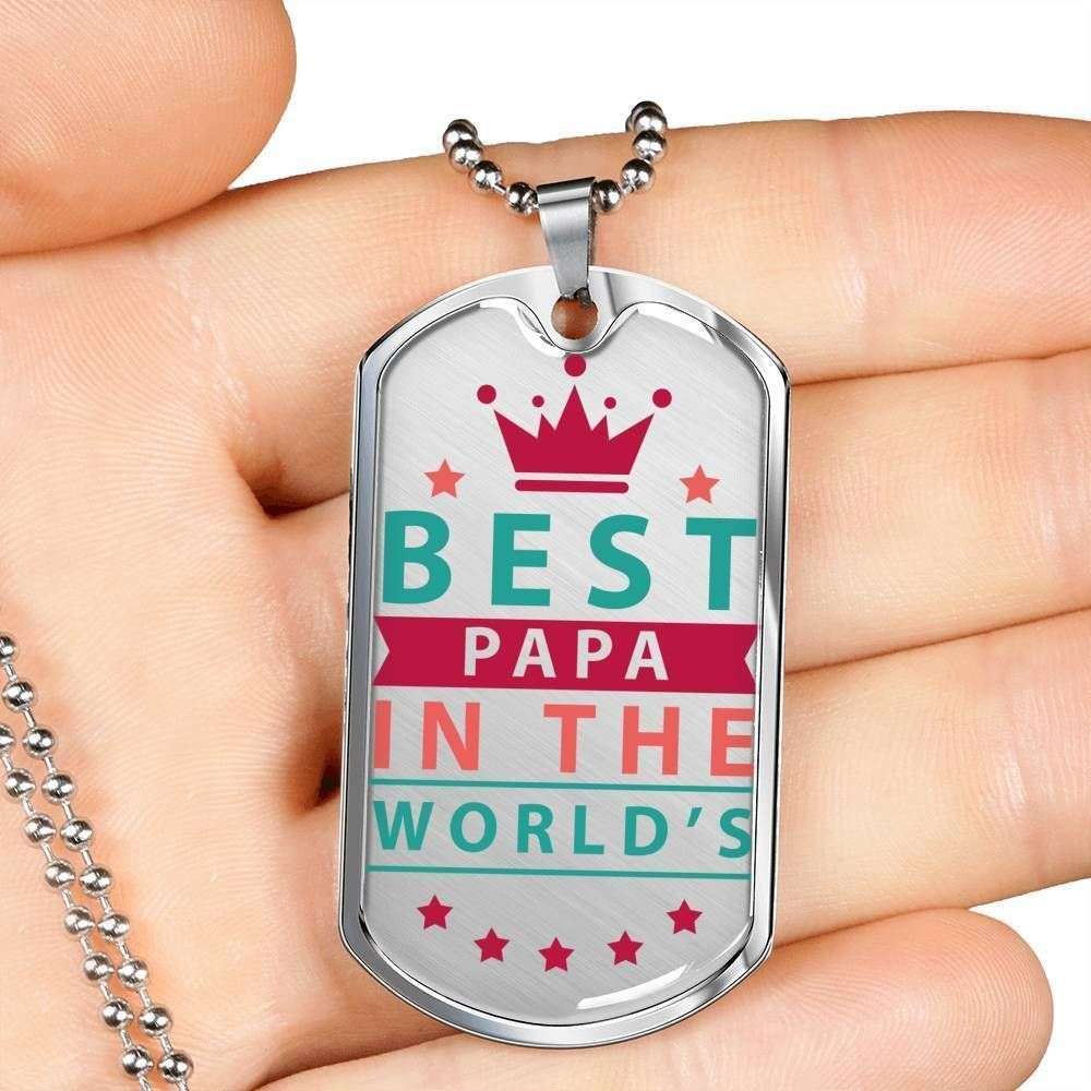 Dad Dog Tag Father’S Day Gift, Best Papa In The World’S Dog Tag Military Chain Necklace For Dad Dog Tag Father's Day Rakva
