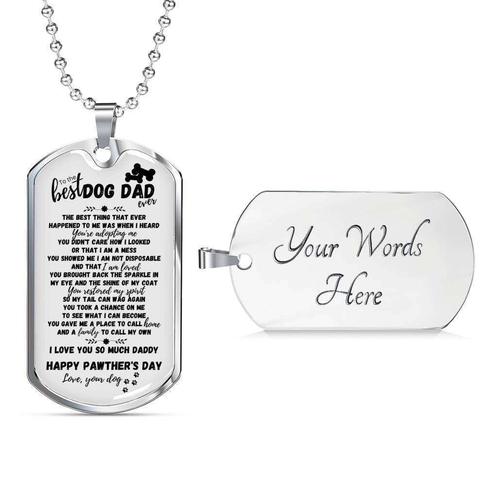 Dad Dog Tag Father’S Day Gift, Best Rescued Dog Dad Dog Tag Military Chain Necklace Gift For Dad Dog Tag Father's Day Rakva