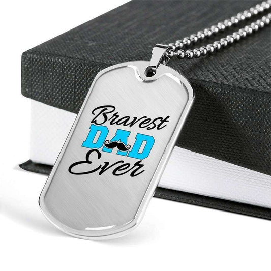Dad Dog Tag Father’S Day Gift, Bravest Dad Ever Dog Tag Military Chain Necklace Gift For Dad Dog Tag Father's Day Rakva