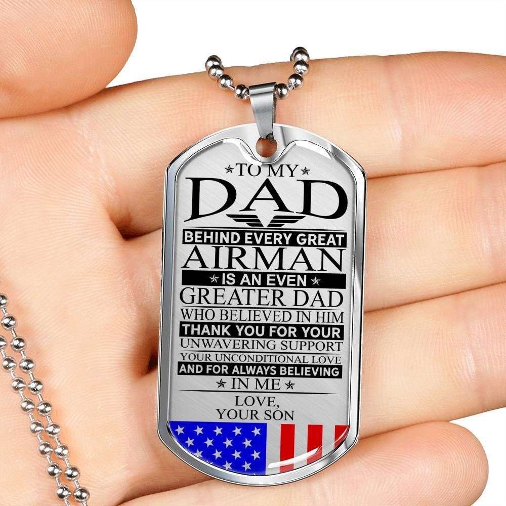 Dad Dog Tag Father’S Day Gift, Custom Airman’S Dad Unconditional Love Dog Tag Military Chain Necklace Dog Tag Father's Day Rakva
