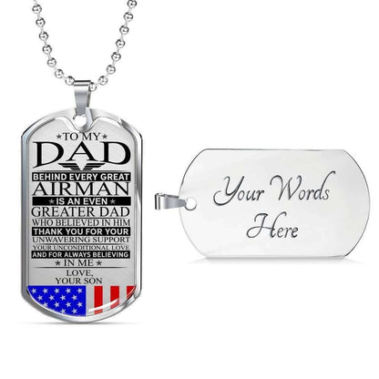 Dad Dog Tag Father’S Day Gift, Custom Airman’S Dad Unconditional Love Dog Tag Military Chain Necklace Dog Tag Father's Day Rakva