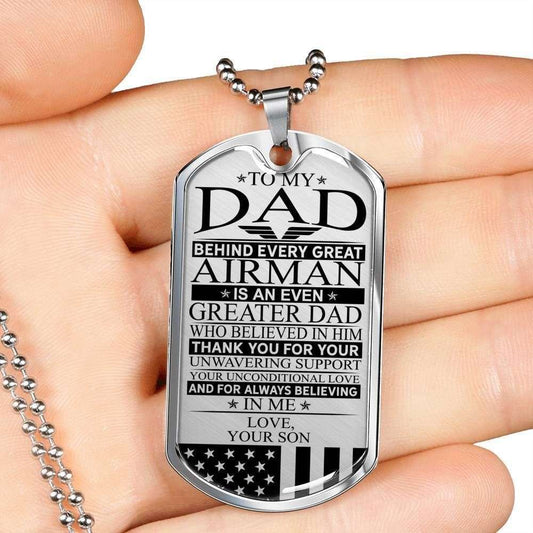 Dad Dog Tag Father’S Day Gift, Custom Airman’S Dad Unconditional Love Dog Tag Military Chain Necklace Dog Tag Military Father's Day Rakva