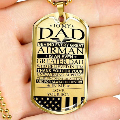 Dad Dog Tag Father’S Day Gift, Custom Airman’S Dad Unconditional Love Dog Tag Military Chain Necklace Dog Tag Military Father's Day Rakva