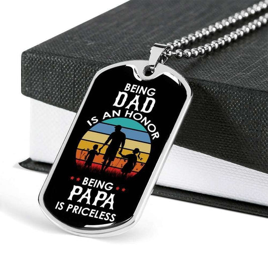 Dad Dog Tag Father’S Day Gift, Custom Being Dad Is An Honor Dog Tag Military Chain Necklace For Men Dog Tag Father's Day Rakva