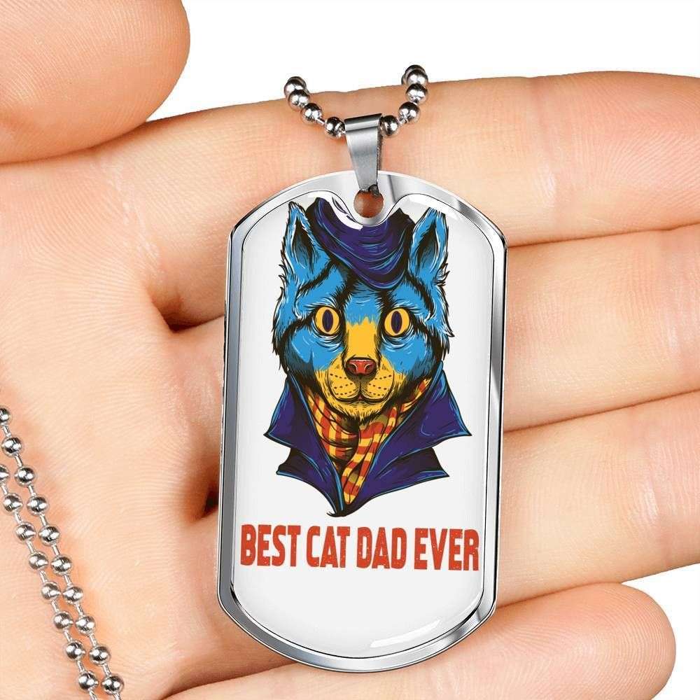 Dad Dog Tag Father’S Day Gift, Custom Best Cat Dad Ever Dog Tag Military Chain Necklace Gift For Men Dog Tag Father's Day Rakva