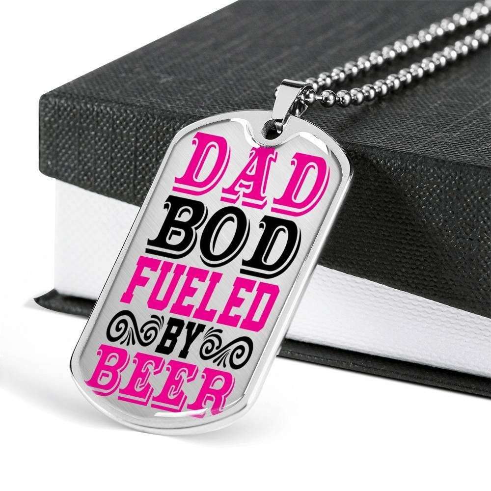 Dad Dog Tag Father’S Day Gift, Custom Dad Bod Fueled By Beer Dog Tag Military Chain Necklace Giving Dad Dog Tag Father's Day Rakva