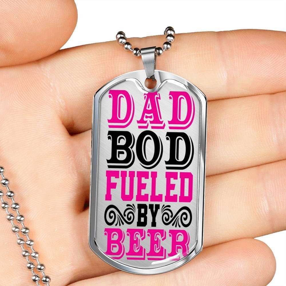 Dad Dog Tag Father’S Day Gift, Custom Dad Bod Fueled By Beer Dog Tag Military Chain Necklace Giving Dad Dog Tag Father's Day Rakva