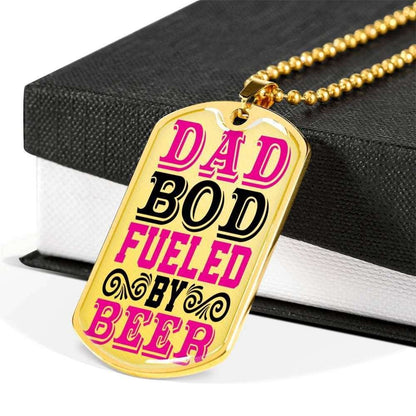 Dad Dog Tag Father’S Day Gift, Custom Dad Bod Fueled By Beer Dog Tag Military Chain Necklace Giving Dad Dog Tag Father's Day Rakva