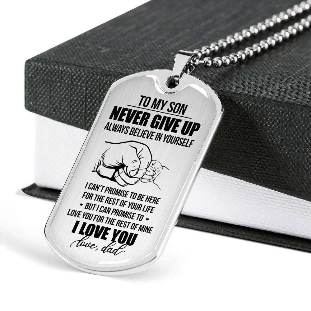 Dad Dog Tag Father’S Day Gift, Custom Dad Gift For Son Engraved Dog Tag Military Chain Necklace Never Give Up Dog Tag Father's Day Rakva