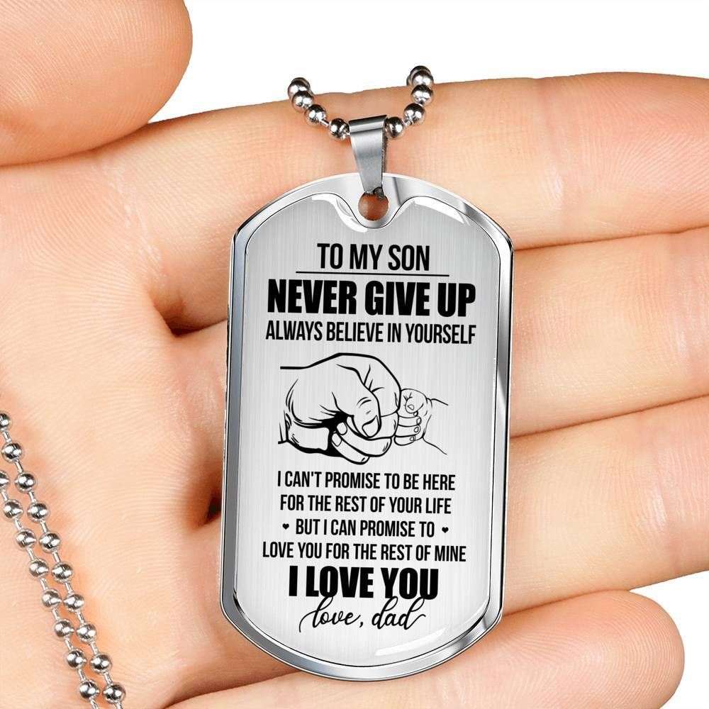 Dad Dog Tag Father’S Day Gift, Custom Dad Gift For Son Engraved Dog Tag Military Chain Necklace Never Give Up Dog Tag Father's Day Rakva