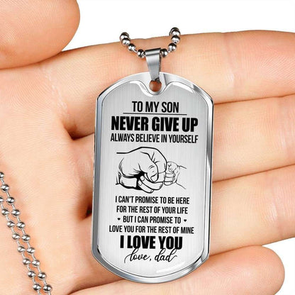 Dad Dog Tag Father’S Day Gift, Custom Dad Gift For Son Engraved Dog Tag Military Chain Necklace Never Give Up Dog Tag Father's Day Rakva