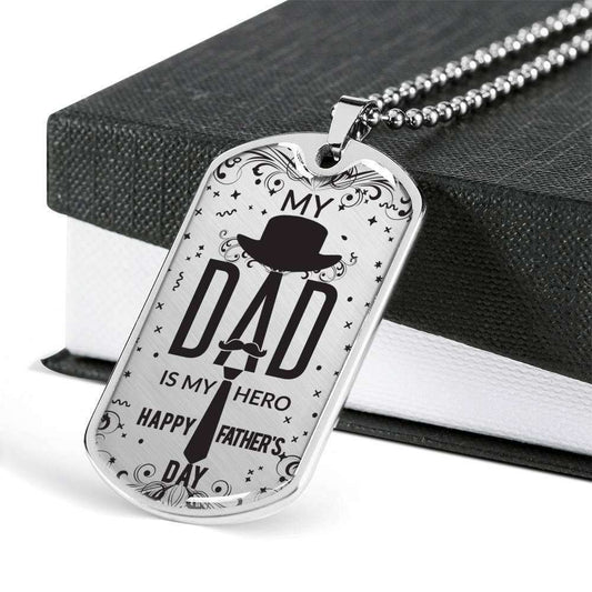 Dad Dog Tag Father’S Day Gift, Custom Dad Is My Hero Dog Tag Military Chain Necklace Gift For Dad Dog Tag Father's Day Rakva