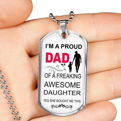 Dad Dog Tag Father’S Day Gift, Custom Daughter Giving Dad I’M A Proud Dad Dog Tag Military Chain Necklace Dog Tag Father's Day Rakva