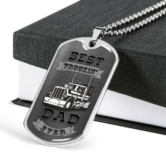 Dad Dog Tag Father’S Day Gift, Custom Dog Tag Military Chain Necklace Giving Dad Best Trucker Dad Ever Dog Tag Father's Day Rakva