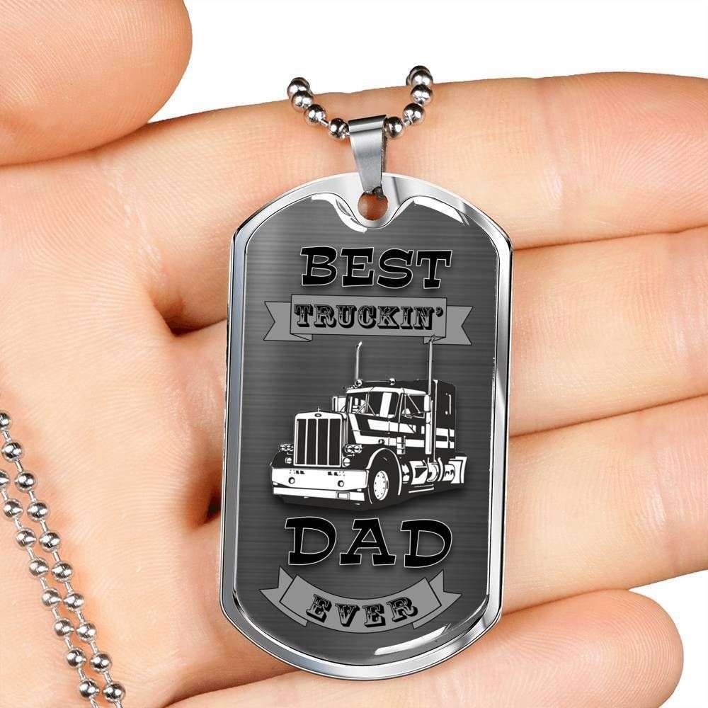 Dad Dog Tag Father’S Day Gift, Custom Dog Tag Military Chain Necklace Giving Dad Best Trucker Dad Ever Dog Tag Father's Day Rakva
