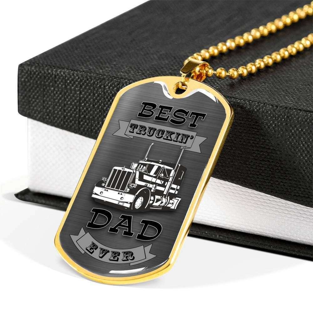 Dad Dog Tag Father’S Day Gift, Custom Dog Tag Military Chain Necklace Giving Dad Best Trucker Dad Ever Dog Tag Father's Day Rakva