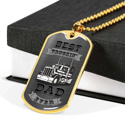 Dad Dog Tag Father’S Day Gift, Custom Dog Tag Military Chain Necklace Giving Dad Best Trucker Dad Ever Dog Tag Father's Day Rakva