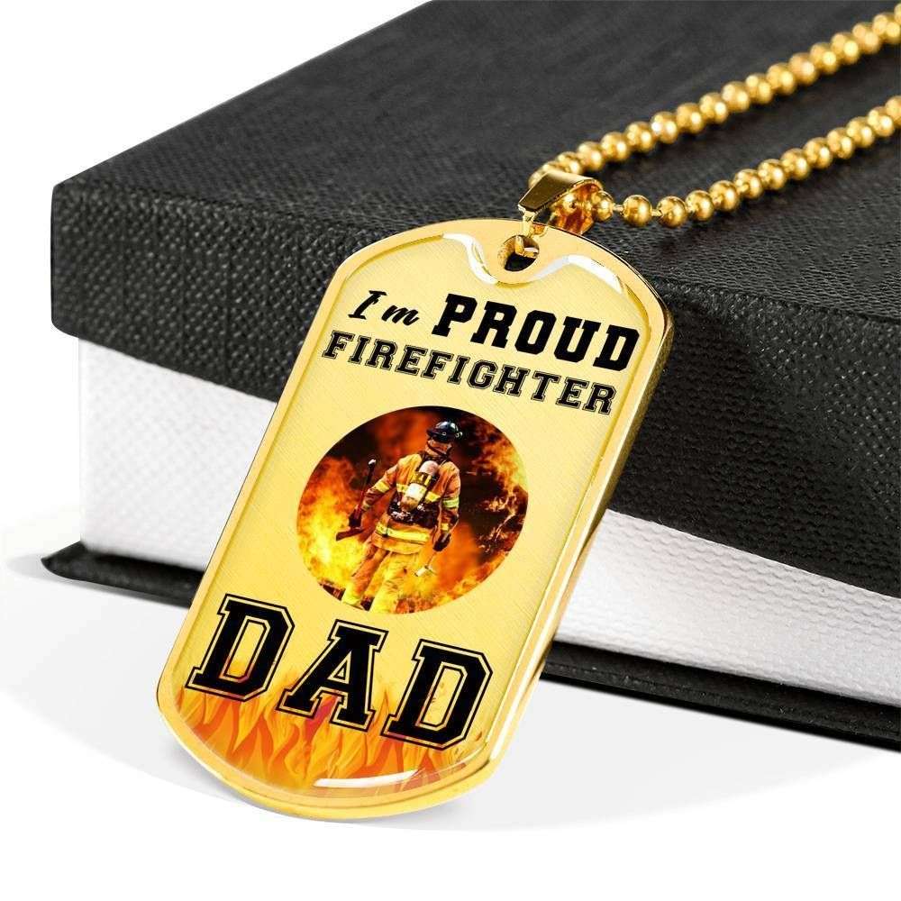Dad Dog Tag Father’S Day Gift, Custom I’M Proud Firefighter Dad Dog Tag Military Chain Necklace For Dad Dog Tag Father's Day Rakva