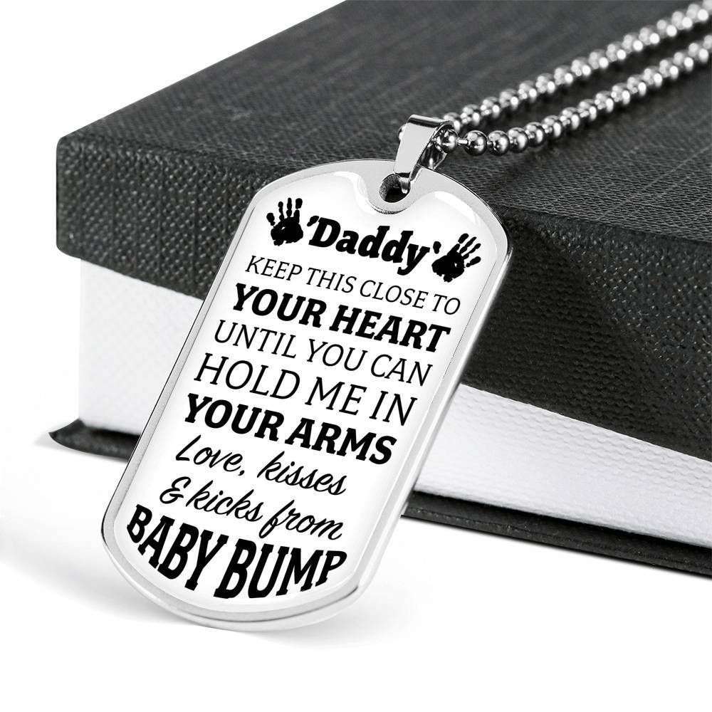 Dad Dog Tag Father’S Day Gift, Custom Keep This Close To Your Heart Dog Tag Military Chain Necklace Gift For Daddy Dog Tag Father's Day Rakva