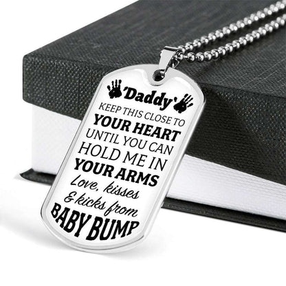 Dad Dog Tag Father’S Day Gift, Custom Keep This Close To Your Heart Dog Tag Military Chain Necklace Gift For Daddy Dog Tag Father's Day Rakva