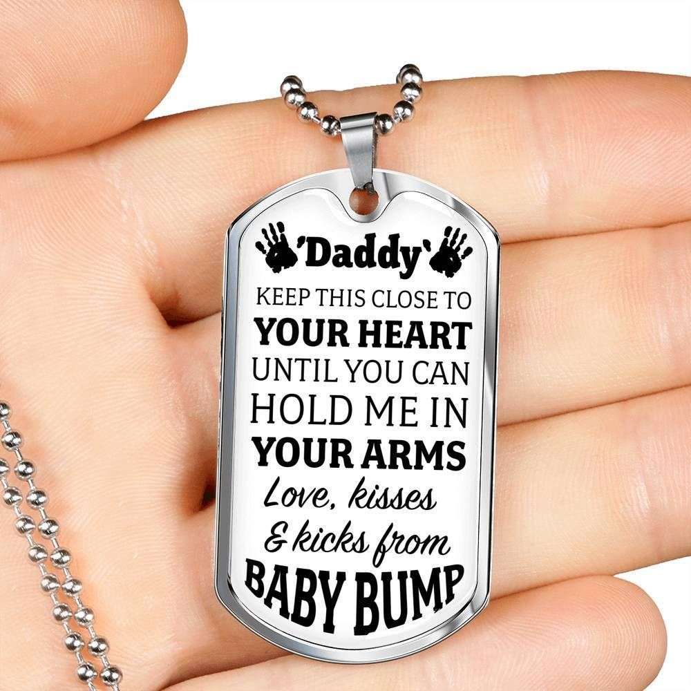 Dad Dog Tag Father’S Day Gift, Custom Keep This Close To Your Heart Dog Tag Military Chain Necklace Gift For Daddy Dog Tag Father's Day Rakva