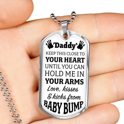 Dad Dog Tag Father’S Day Gift, Custom Keep This Close To Your Heart Dog Tag Military Chain Necklace Gift For Daddy Dog Tag Father's Day Rakva