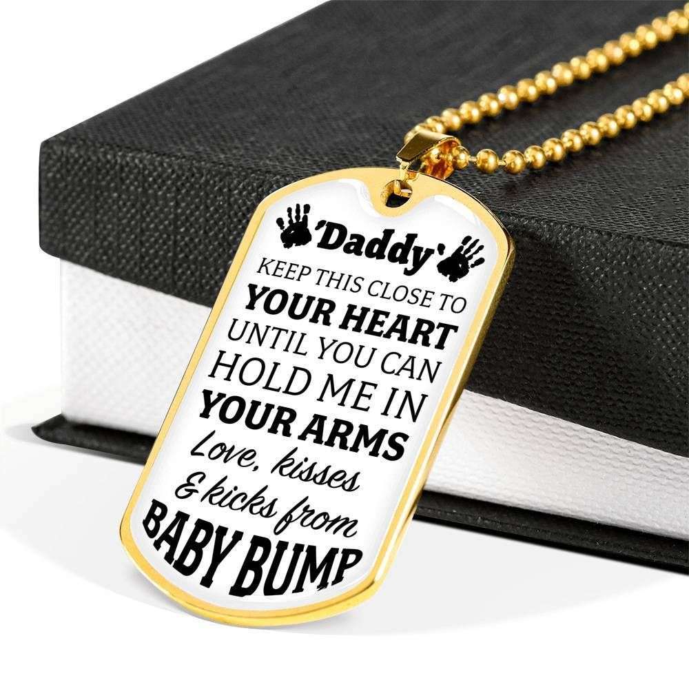 Dad Dog Tag Father’S Day Gift, Custom Keep This Close To Your Heart Dog Tag Military Chain Necklace Gift For Daddy Dog Tag Father's Day Rakva