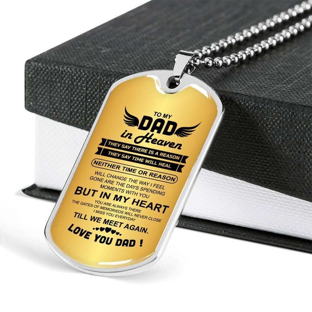 Dad Dog Tag Father’S Day Gift, Custom Love You Dad Dog Tag Military Chain Necklace For Angel Dad Dog Tag Father's Day Rakva