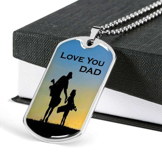 Dad Dog Tag Father’S Day Gift, Custom Love You Dad Dog Tag Military Chain Necklace Gift For Dad Dog Tag Father's Day Rakva