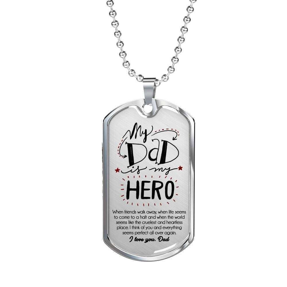 Dad Dog Tag Father’S Day Gift, Custom My Dad Is My Hero Dog Tag Military Chain Necklace Gift For Dad Dog Tag Father's Day Rakva