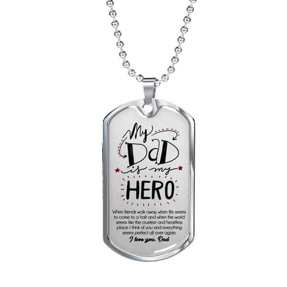 Dad Dog Tag Father’S Day Gift, Custom My Dad Is My Hero Dog Tag Military Chain Necklace Gift For Dad Dog Tag Father's Day Rakva
