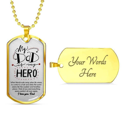 Dad Dog Tag Father’S Day Gift, Custom My Dad Is My Hero Dog Tag Military Chain Necklace Gift For Dad Dog Tag Father's Day Rakva