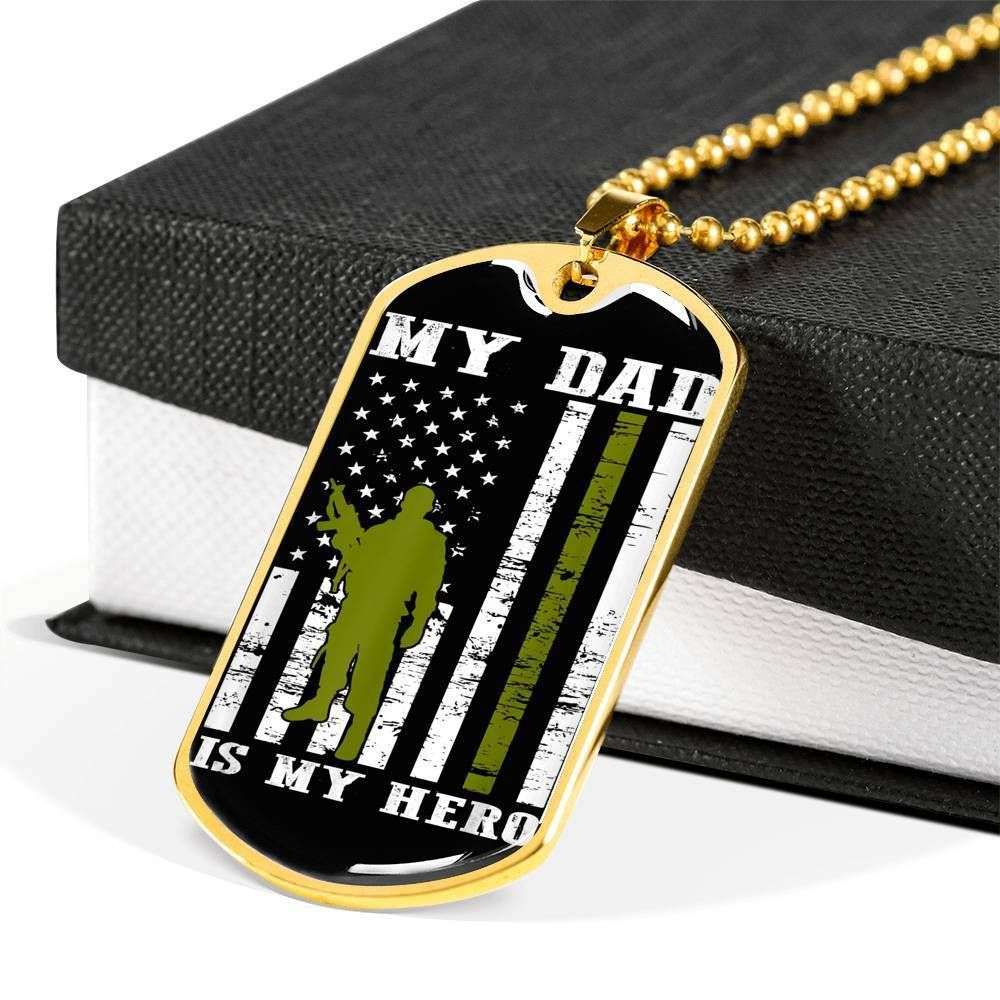 Dad Dog Tag Father’S Day Gift, Custom My Dad Is My Hero Dog Tag Military Chain Necklace Giving Dad Dog Tag Father's Day Rakva