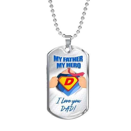 Dad Dog Tag Father’S Day Gift, Custom My Father My Hero Wonderful Gift For Dad Dog Tag Military Chain Necklace Dog Tag Father's Day Rakva
