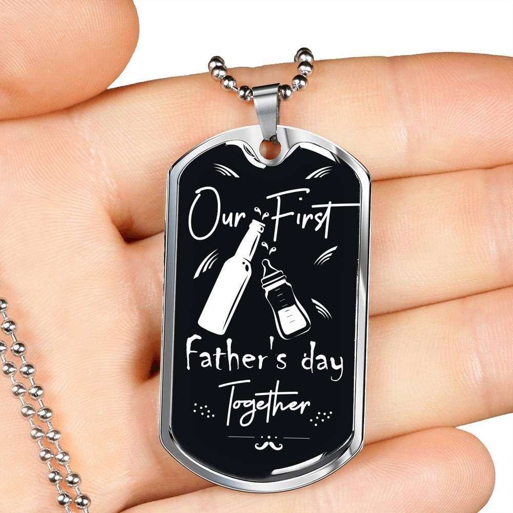 Dad Dog Tag Father’S Day Gift, Custom Our First Father’S Day Together Dog Tag Military Chain Necklace For Dad Dog Tag Father's Day Rakva