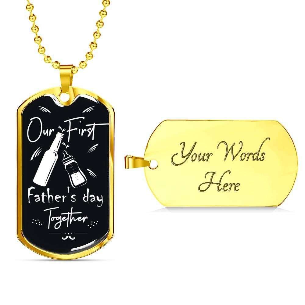 Dad Dog Tag Father’S Day Gift, Custom Our First Father’S Day Together Dog Tag Military Chain Necklace For Dad Dog Tag Father's Day Rakva