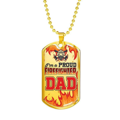 Dad Dog Tag Father’S Day Gift, Custom Proud Firefighter Dad Dog Tag Military Chain Necklace Gift For Men Dog Tag Father's Day Rakva