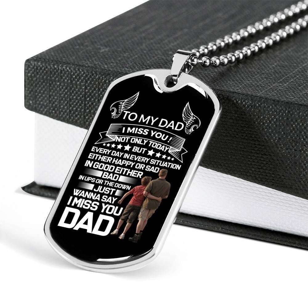 Dad Dog Tag Father’S Day Gift, Custom To My Angel Dad I Miss You Dog Tag Military Chain Necklace Dog Tag Father's Day Rakva