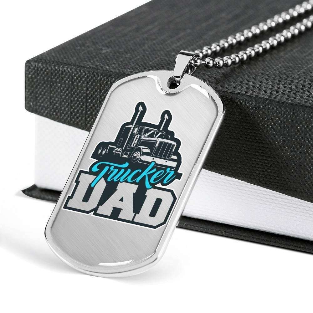 Dad Dog Tag Father’S Day Gift, Custom Trucker Dad Dog Tag Military Chain Necklace Gift For Men Dog Tag Father's Day Rakva