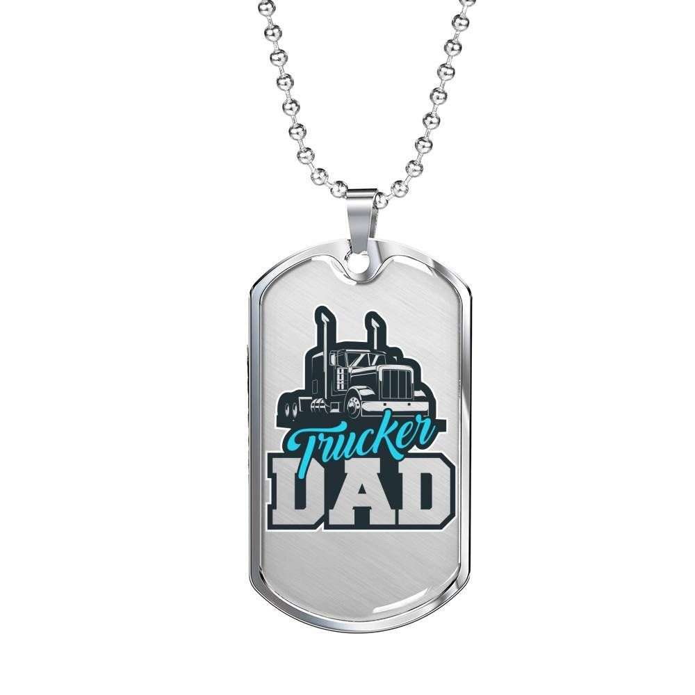 Dad Dog Tag Father’S Day Gift, Custom Trucker Dad Dog Tag Military Chain Necklace Gift For Men Dog Tag Father's Day Rakva