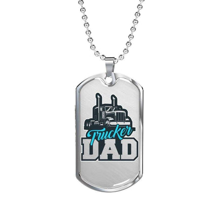 Dad Dog Tag Father’S Day Gift, Custom Trucker Dad Dog Tag Military Chain Necklace Gift For Men Dog Tag Father's Day Rakva
