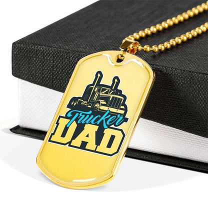 Dad Dog Tag Father’S Day Gift, Custom Trucker Dad Dog Tag Military Chain Necklace Gift For Men Dog Tag Father's Day Rakva