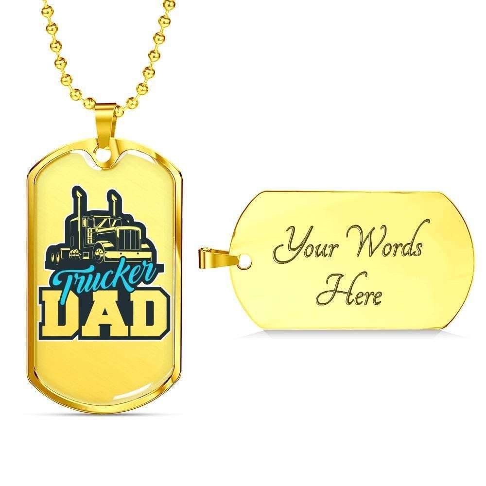 Dad Dog Tag Father’S Day Gift, Custom Trucker Dad Dog Tag Military Chain Necklace Gift For Men Dog Tag Father's Day Rakva