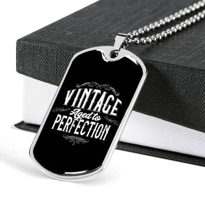 Dad Dog Tag Father’S Day Gift, Custom Vintage Aged To Perfection Dog Tag Military Chain Necklace For Dad Dog Tag Father's Day Rakva
