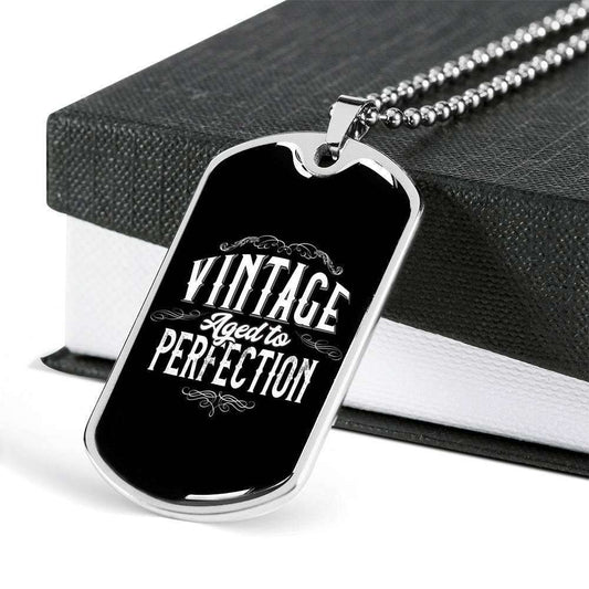 Dad Dog Tag Father’S Day Gift, Custom Vintage Aged To Perfection Dog Tag Military Chain Necklace For Dad Dog Tag Father's Day Rakva