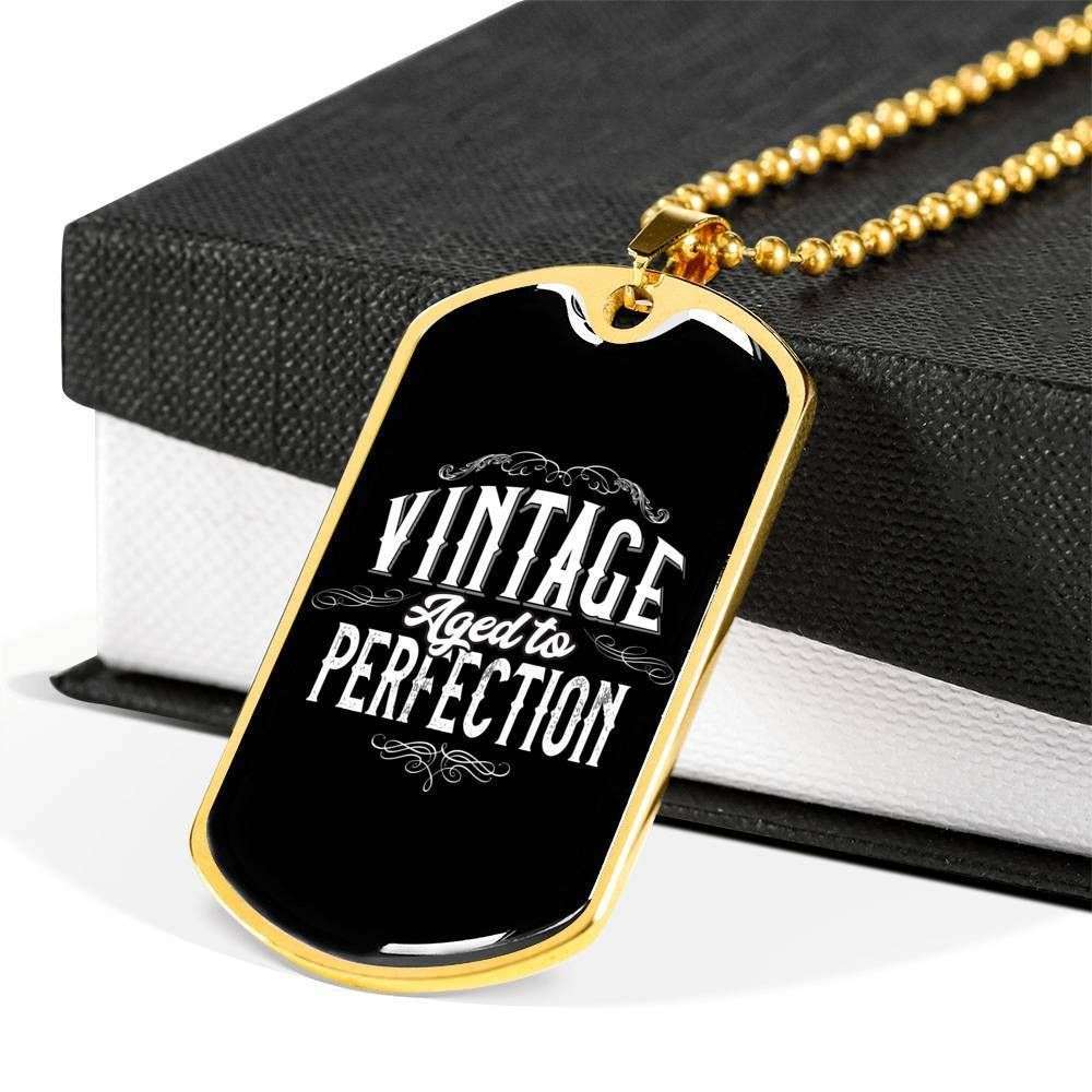Dad Dog Tag Father’S Day Gift, Custom Vintage Aged To Perfection Dog Tag Military Chain Necklace For Dad Dog Tag Father's Day Rakva
