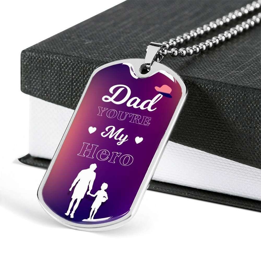 Dad Dog Tag Father’S Day Gift, Custom You Are My Hero Dog Tag Military Chain Necklace Gift For Dad Dog Tag Father's Day Rakva