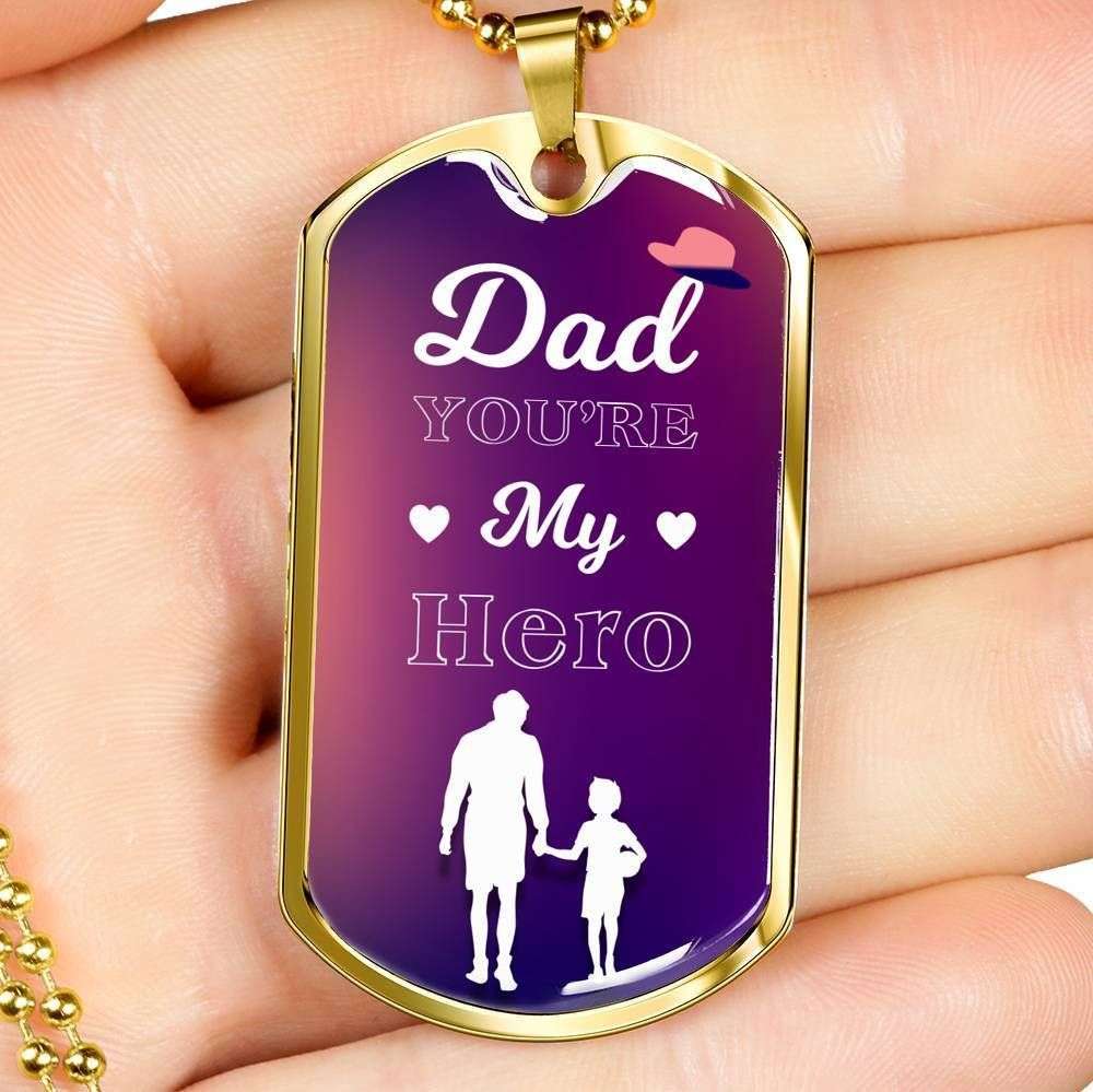 Dad Dog Tag Father’S Day Gift, Custom You Are My Hero Dog Tag Military Chain Necklace Gift For Dad Dog Tag Father's Day Rakva