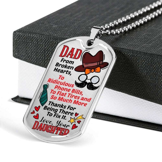 Dad Dog Tag Father’S Day Gift, Dad From Broken Hearts Dog Tag Military Chain Necklace For Dad Dog Tag Father's Day Rakva
