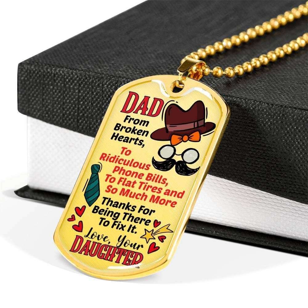Dad Dog Tag Father’S Day Gift, Dad From Broken Hearts Dog Tag Military Chain Necklace For Dad Dog Tag Father's Day Rakva